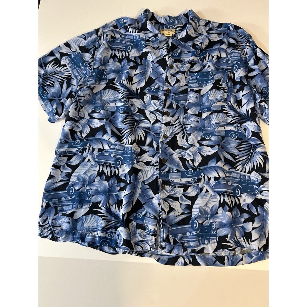Panama Jack Vintage Hawaiian Shirt Floral Car Print Camp Beach Blue‎ XXL/XXG